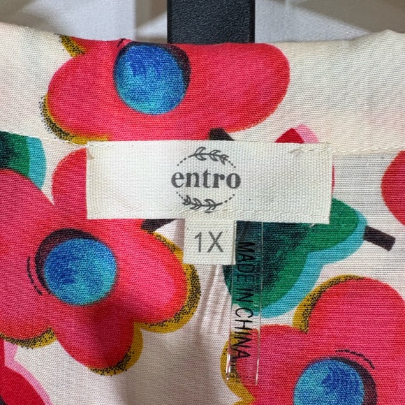 NWOT Entro Red Floral Puff Sleeve Dress Size 1X - Picture 6 of 11